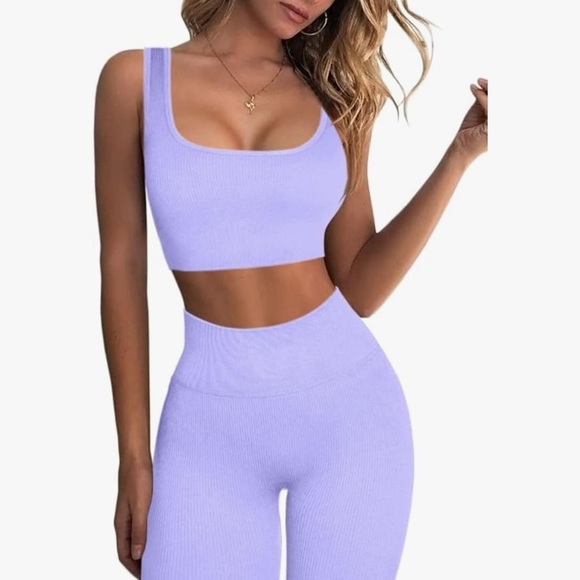 Qinsen Pants - Lavender Ribbed Two-Piece Set